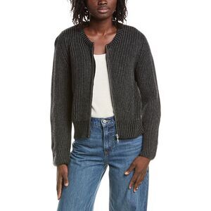 &Isla Womens  Juno Plaited Rib Zip 100% Cashmere Bomber Jacket, Black